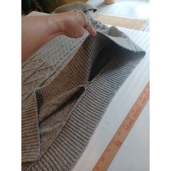 LOFT gray cableknit turtleneck sweater M/L oversize open sides boho poncho layer - Picture 5 of 11